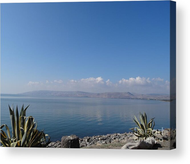 Galilee Painting Acrylic Print featuring the photograph The Sea of Galilee at Capernaum by Karen Jane Jones