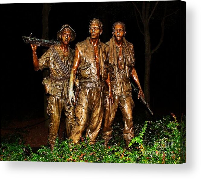 Three Acrylic Print featuring the photograph The Three Servicemen Statue by Nick Zelinsky Jr