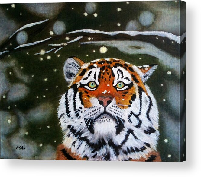 Tiger Canvas Print Acrylic Print featuring the painting The Tiger in Winter by Dr Pat Gehr