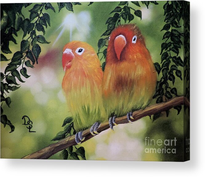 Yellows Acrylic Print featuring the painting The Tweetest Love by Dianna Lewis