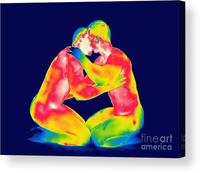 Human Acrylic Print featuring the photograph Thermogram of Male Couple Kissing by Thierry Berrod Mona Lisa Production Spl