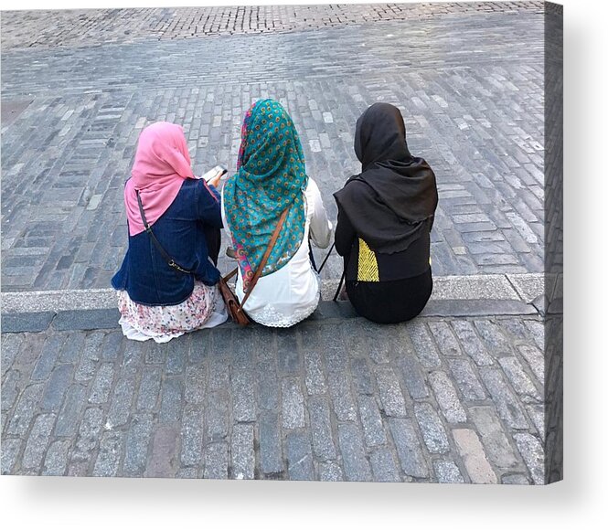 Child Acrylic Print featuring the photograph Three young muslim girls by Montes-Bradley