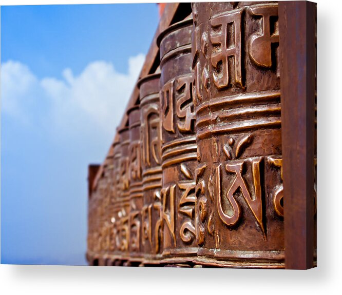 Buddhist Acrylic Print featuring the photograph Tibetan Prayer Wheels by Nila Newsom