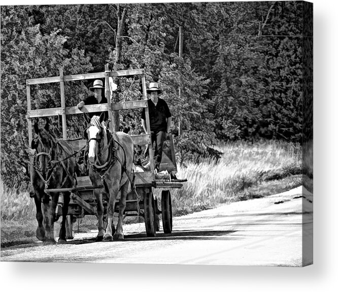 Amish Acrylic Print featuring the photograph Time Travelers bw by Steve Harrington