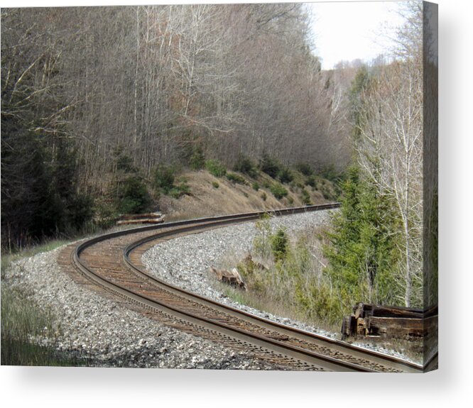 Train Acrylic Print featuring the photograph Train it coming around the Bend by Brenda Brown