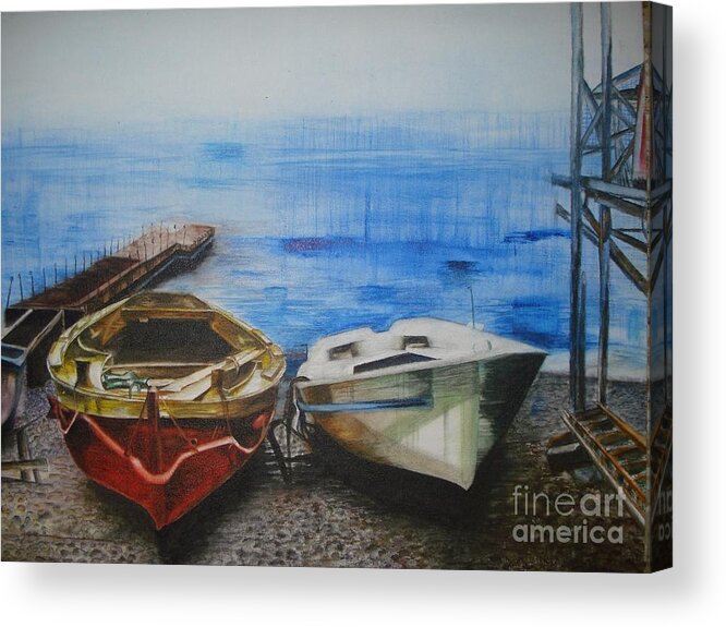 Landscape Acrylic Print featuring the painting Tranquility Till Tide from The Farewell Songs by Prasenjit Dhar