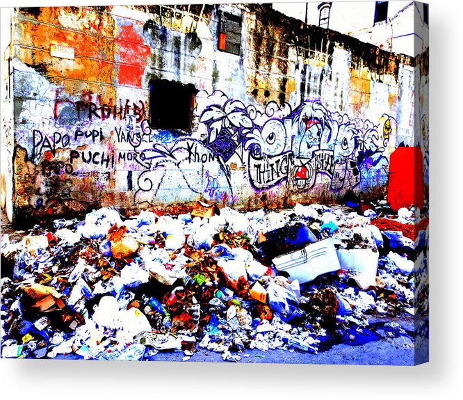Cuba Acrylic Print featuring the photograph Trash and Graffitis in Old Havana Cuba by Funkpix Photo Hunter