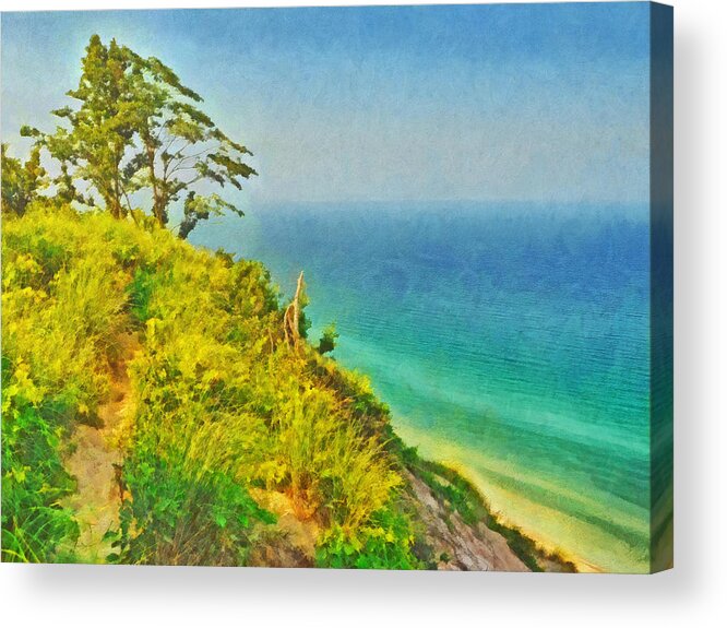 Sleeping Bear Dunes National Lakeshore Acrylic Print featuring the digital art Tree on a Bluff by Digital Photographic Arts
