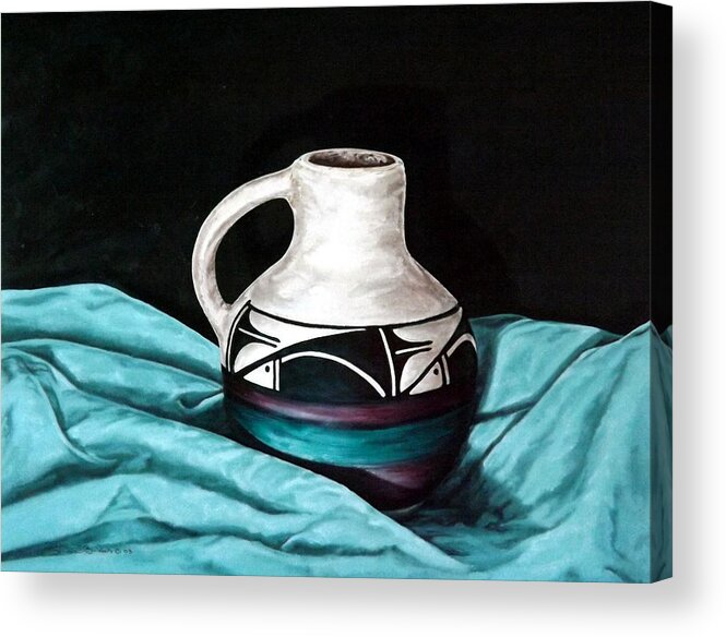 Still Life Acrylic Print featuring the painting Ute Mnt Pottery by Linda Becker