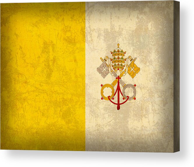Vatican Acrylic Print featuring the mixed media Vatican City Flag Vintage Distressed Finish by Design Turnpike