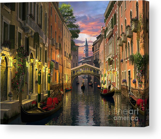 Venice Acrylic Print featuring the digital art Venice at Dusk by MGL Meiklejohn Graphics Licensing