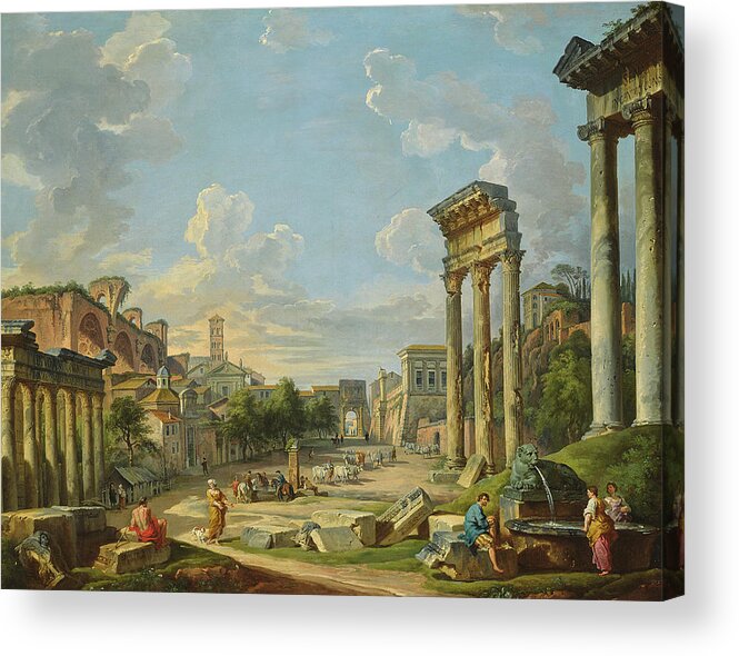 View Of Campo Vaccino In Rome Acrylic Print featuring the painting View of Campo Vaccino in Rome by Giovanni Paolo Panini