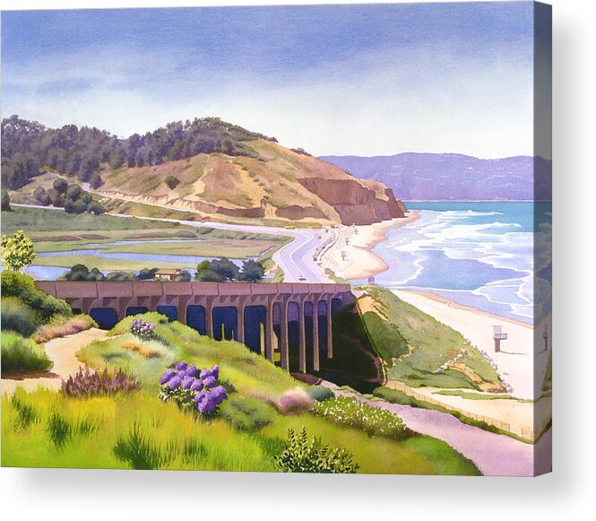 Landscape Acrylic Print featuring the painting View of Torrey Pines by Mary Helmreich