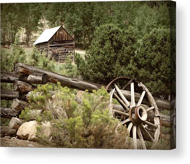 Cabin Acrylic Print featuring the photograph Wagon Wheel by KATIE Vigil