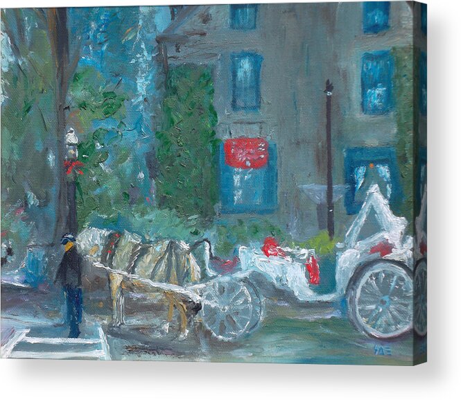 Horse Acrylic Print featuring the painting Waiting For A Fare by Susan Esbensen