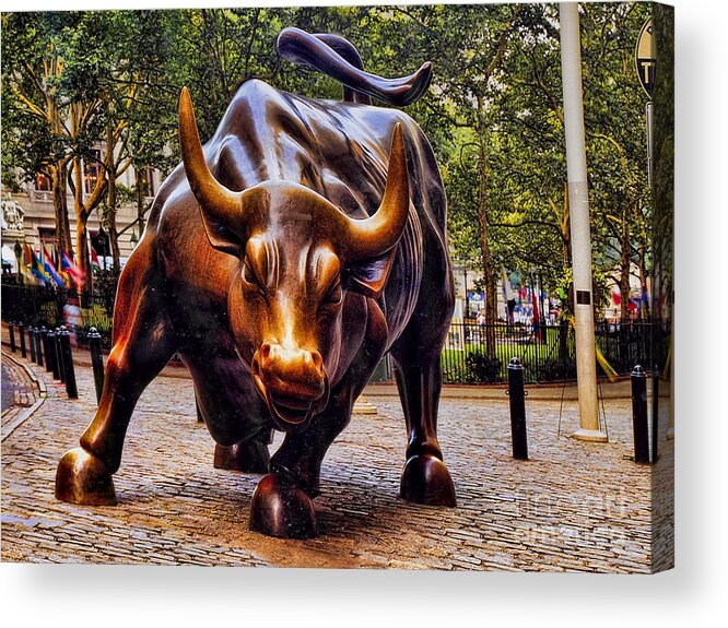 Wall Street Acrylic Print featuring the photograph Wall Street Bull by David Smith