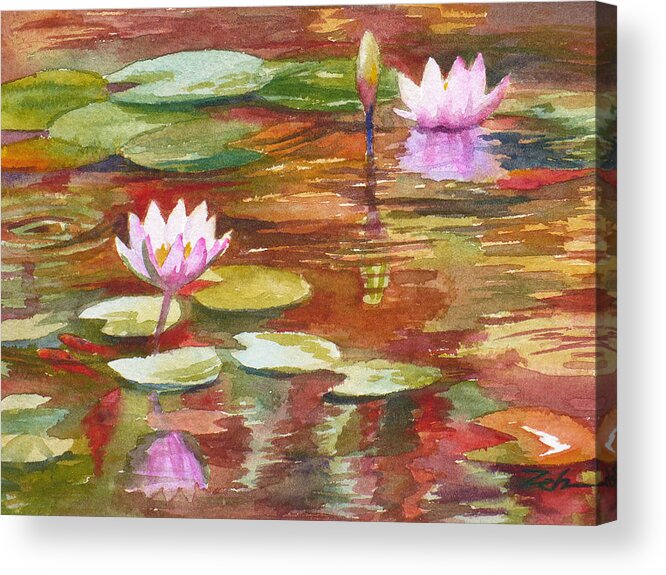 Waterlilies Acrylic Print featuring the painting Waterlilies by Janet Zeh