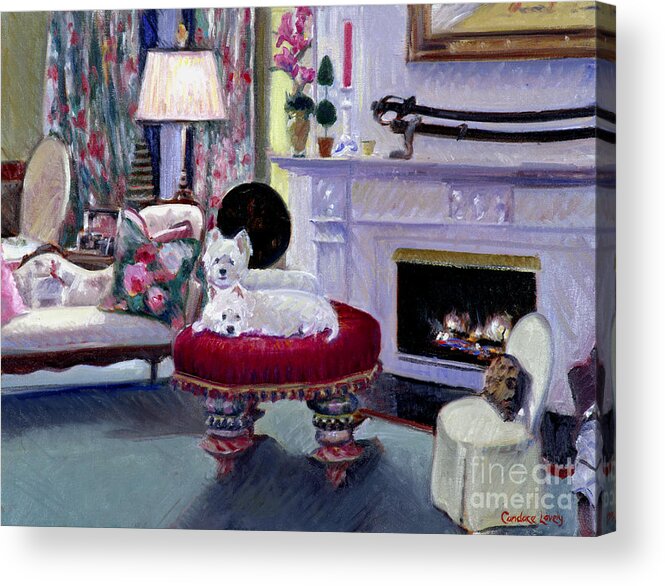 Dog Acrylic Print featuring the painting Westies in Repose by Candace Lovely