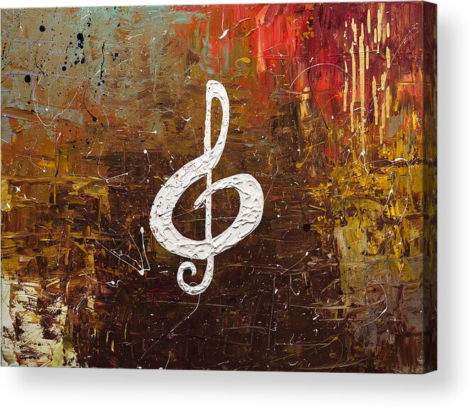 Music Abstract Art Acrylic Print featuring the painting White Clef by Carmen Guedez