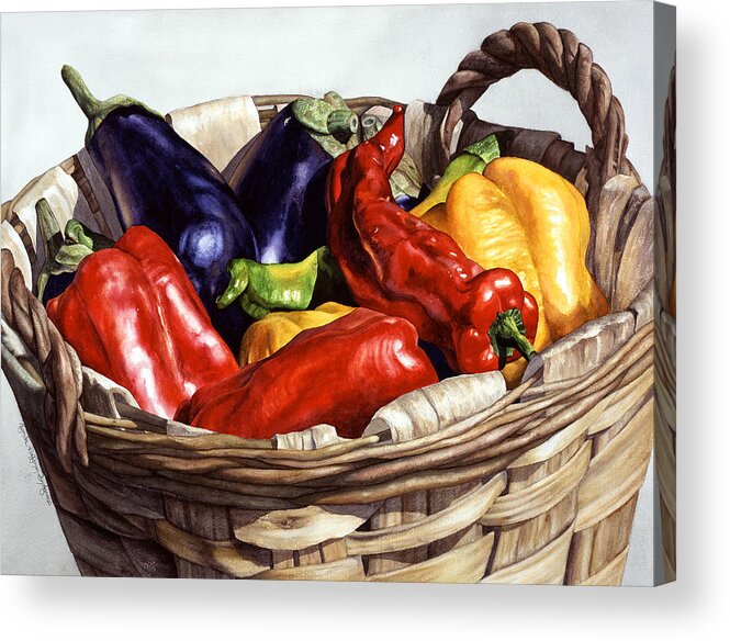 Peppers Acrylic Print featuring the painting Who Wants To Blister The Peppers by Lynda Hoffman-Snodgrass