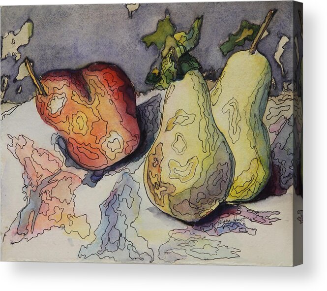 Still Life Acrylic Print featuring the painting Happy Pears Rocking Out by Maria Hunt