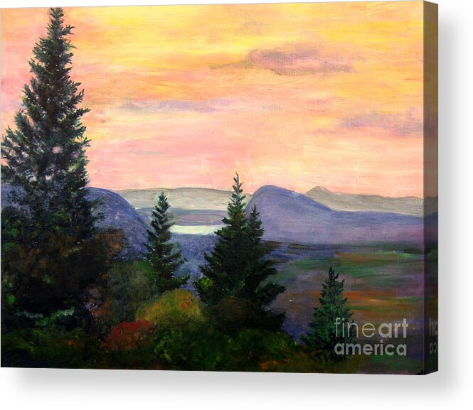Clouds Acrylic Print featuring the painting Willoughby Gap from Burke Mountain by Donna Walsh