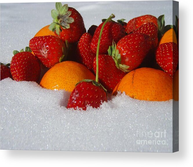 Fruit Strawberries Tangerines Snow Seasonal Acrylic Print featuring the photograph Winter Feast by Kristine Nora