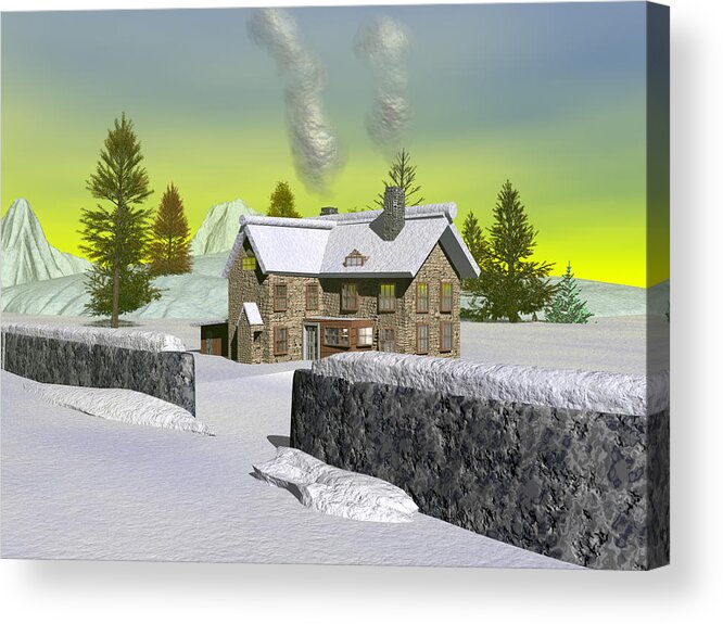 Bryce 3d Acrylic Print featuring the digital art Winter Scene by Sarah McKoy