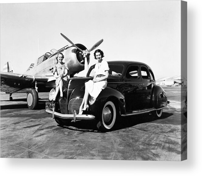1035-713 Acrylic Print featuring the photograph Women, Lincolns And Airplanes by Underwood Archives