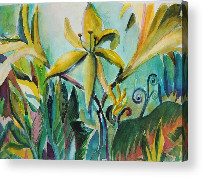Lily Acrylic Print featuring the painting Yellow Day Lilies by Mindy Newman