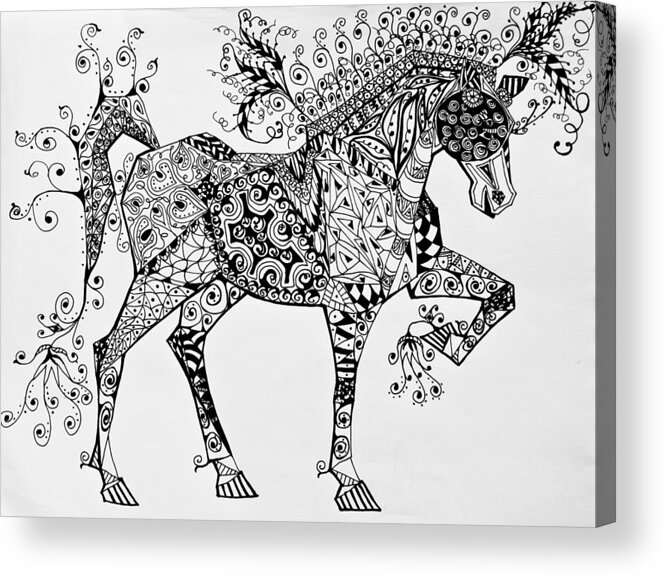 Horse Art Acrylic Print featuring the drawing Zentangle Circus Horse by Jani Freimann