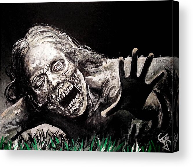 The Walking Dead Acrylic Print featuring the painting Zombie Bike Girl by Tom Carlton