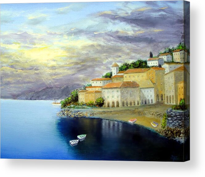  Lake Bracciano Acrylic Print featuring the painting Lake Bracciano by Larry Cirigliano