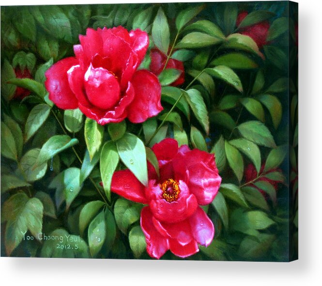 Flower Acrylic Print featuring the painting Peonies by Yoo Choong Yeul
