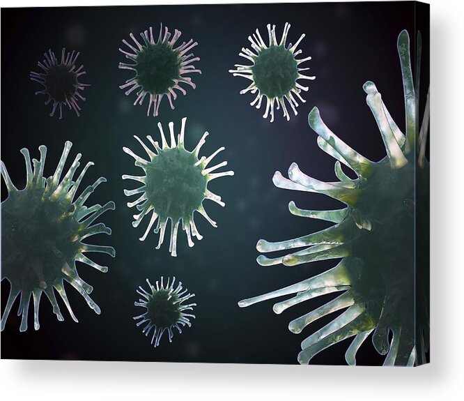 Horizontal Acrylic Print featuring the digital art Virus Particles, Artwork #1 by Andrzej Wojcicki