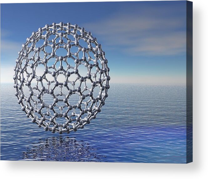 Square Acrylic Print featuring the digital art Buckyball Molecule, Artwork #28 by Laguna Design