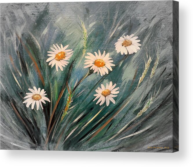 Flower Acrylic Print featuring the painting Daisies #3 by Gina De Gorna