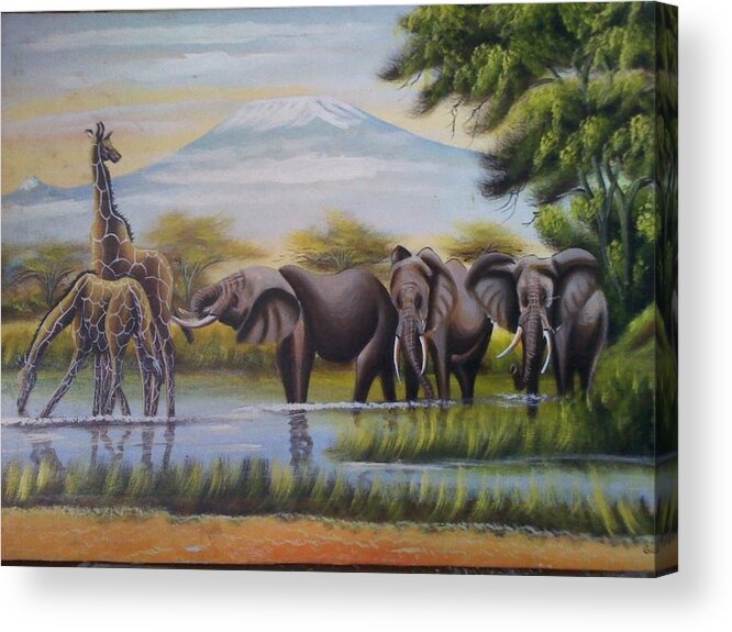  Acrylic Print featuring the painting African watering point by John