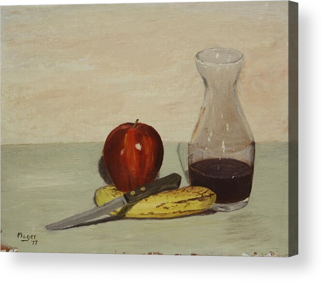 Painting Acrylic Print featuring the painting Apple and Banana by Alan Mager