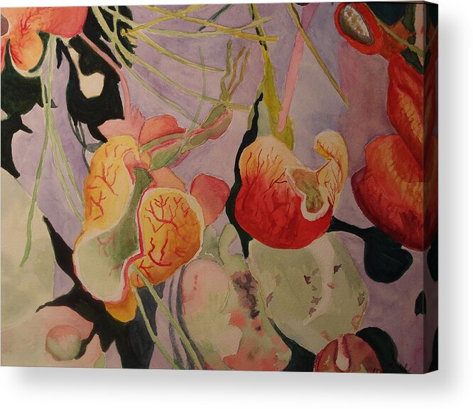 Aquatic Acrylic Print featuring the painting Aquatic pitcher plants by Carol Marcus