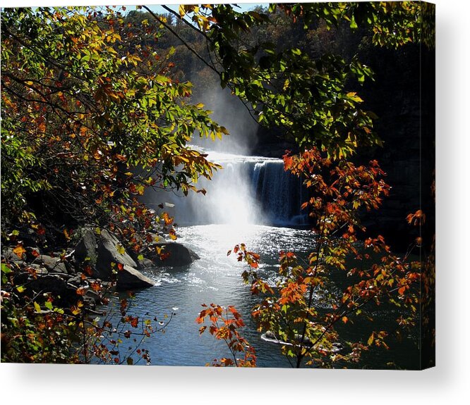 Kathy Long Acrylic Print featuring the photograph Autumn Waterfall by Kathy Long