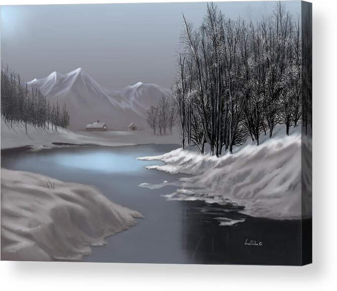 Landscapes Acrylic Print featuring the painting Blue Moonlight by Sena Wilson