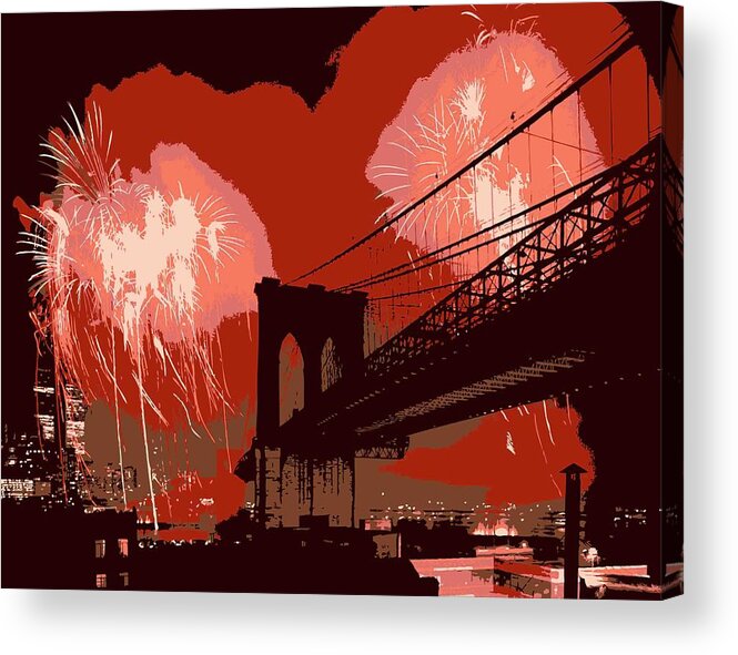 New York Acrylic Print featuring the photograph Brooklyn Bridge Fireworks Color 6 by Scott Kelley