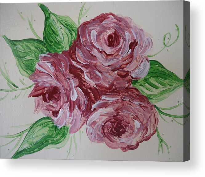 Cabbage Roses Acrylic Print featuring the painting Cabbage Roses by Leslie Manley