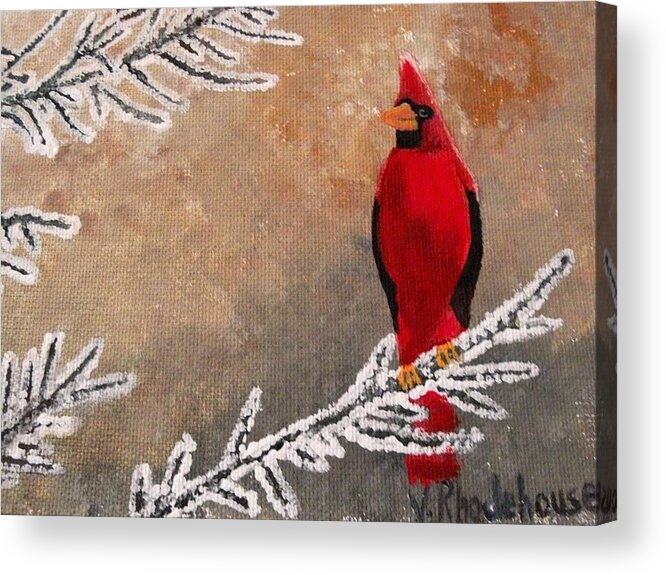 Bird Acrylic Print featuring the painting Cardinal Bird in Winter by Victoria Rhodehouse
