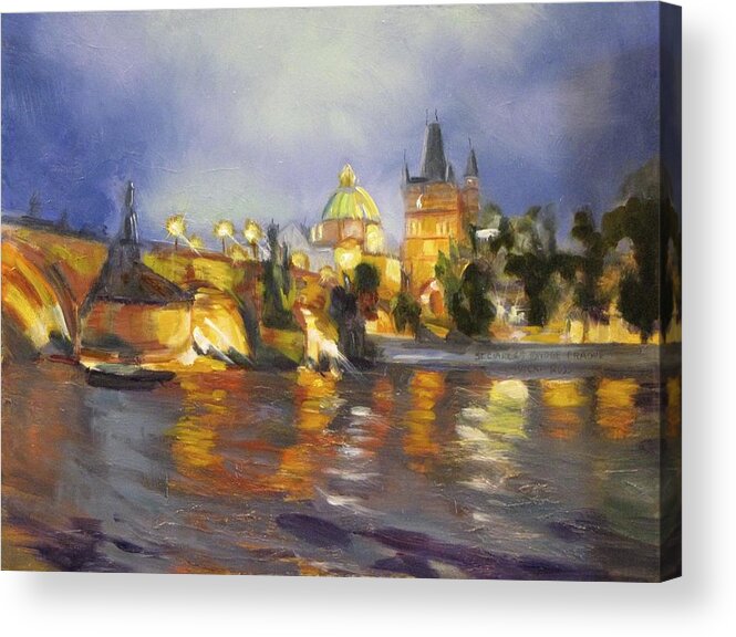 Prague Acrylic Print featuring the painting Charles Bridge by Vicki Ross