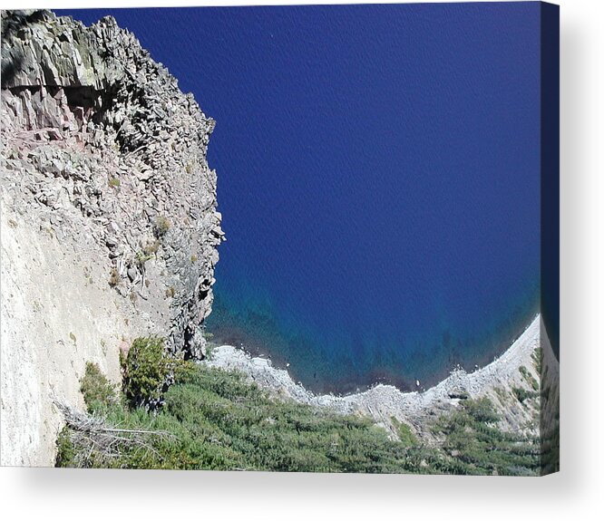  Acrylic Print featuring the photograph Cliff and Beach at Crater Lake by William McCoy