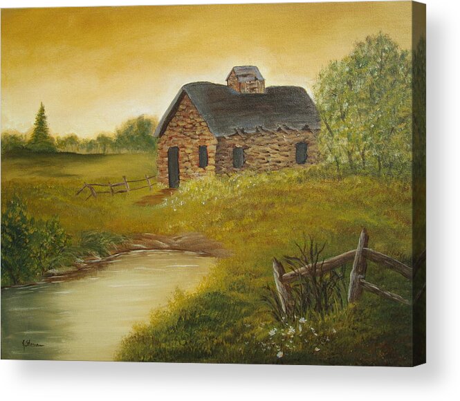 Road Acrylic Print featuring the painting Country Cabin by Kathy Sheeran