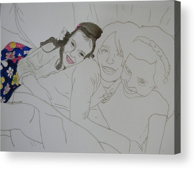 Girls Acrylic Print featuring the drawing Cousins 3 of 3 by Marwan George Khoury