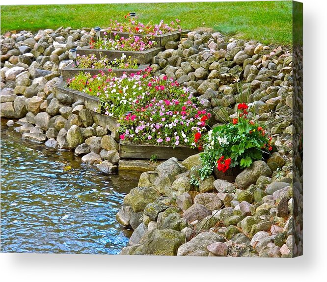 Terrace Acrylic Print featuring the photograph Crystal River Terrace Florals by Randy Rosenberger